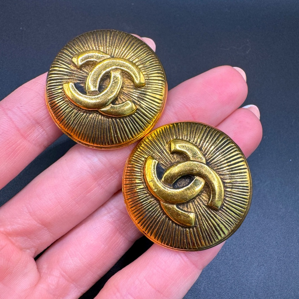 LOT 782 24K gold plated LARGE Chanel sunburst earrings